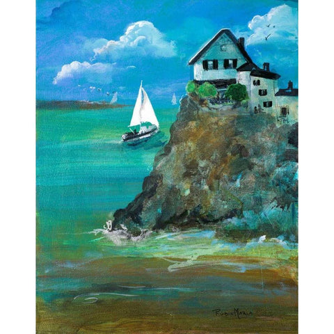 Home Over Looking the Sea Black Modern Wood Framed Art Print with Double Matting by Maria, Robin