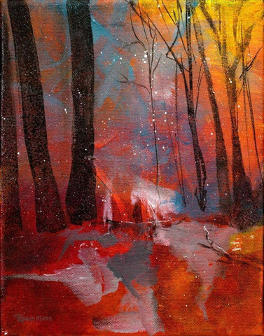 Autumn Meets Winter White Modern Wood Framed Art Print with Double Matting by Maria, Robin