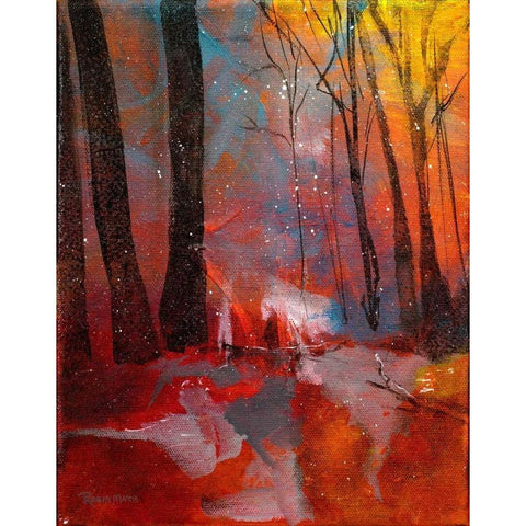 Autumn Meets Winter Black Modern Wood Framed Art Print by Maria, Robin