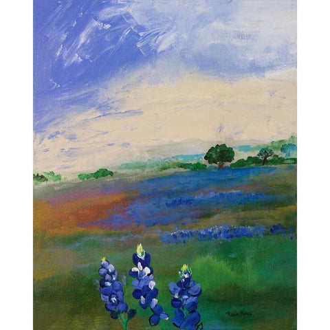 Texas Blue Bonnets Black Modern Wood Framed Art Print with Double Matting by Maria, Robin
