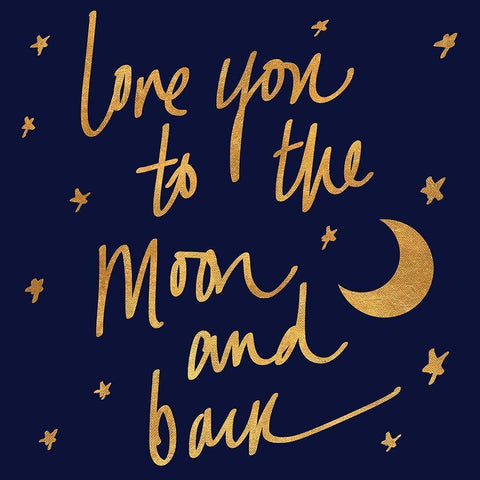 Love You to the Moon and Back on Blue White Modern Wood Framed Art Print with Double Matting by SD Graphics Studio