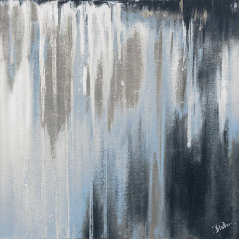 Blue and Silver Paysage I White Modern Wood Framed Art Print by Pinto, Patricia