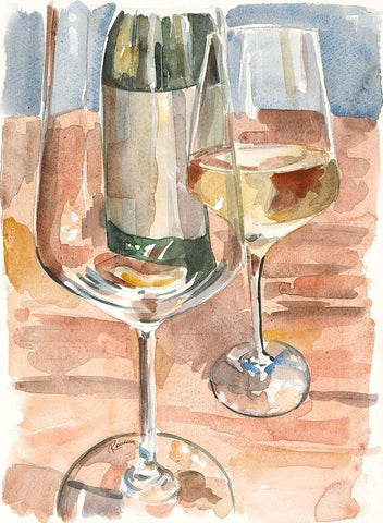 Wine Series I White Modern Wood Framed Art Print with Double Matting by French-Roussia, Heather A.