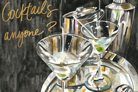 Cocktails Anyone? White Modern Wood Framed Art Print with Double Matting by French-Roussia, Heather A.