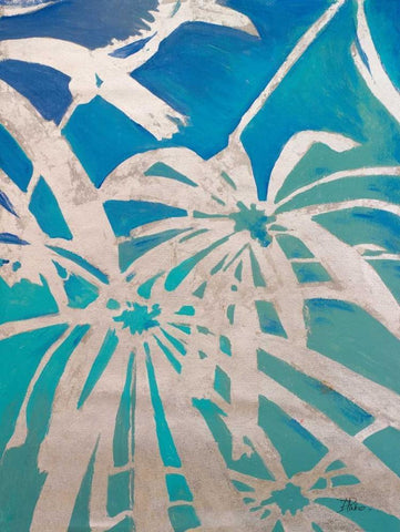 Silver Palms I White Modern Wood Framed Art Print with Double Matting by Pinto, Patricia