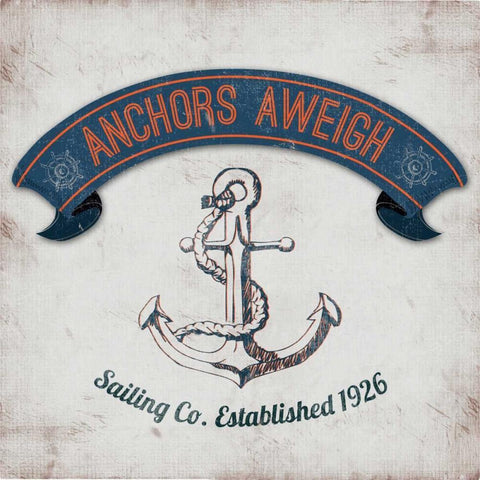 Anchors Aweigh Border White Modern Wood Framed Art Print with Double Matting by Everett, Tiffany
