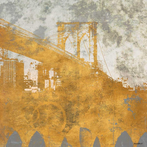 NY Gold Bridge at Dusk I White Modern Wood Framed Art Print with Double Matting by Meneely, Dan