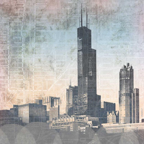 Chicago Skyline I Black Modern Wood Framed Art Print with Double Matting by Meneely, Dan