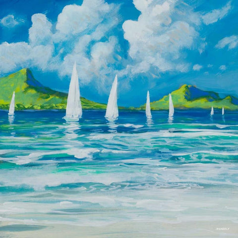 Sail Away Beach I White Modern Wood Framed Art Print by Meneely, Dan