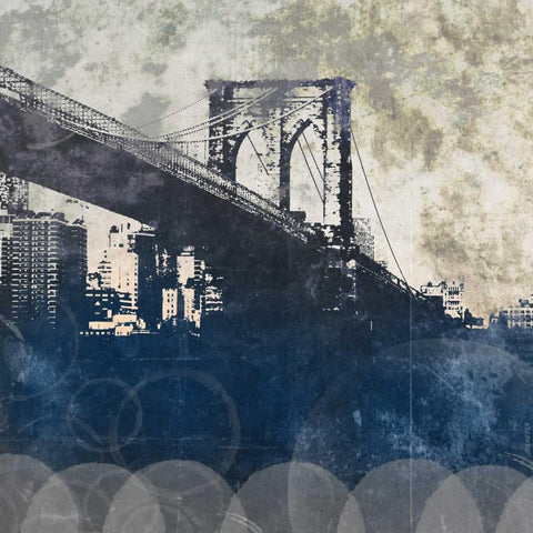 NY Bridge at Dusk I White Modern Wood Framed Art Print with Double Matting by Meneely, Dan