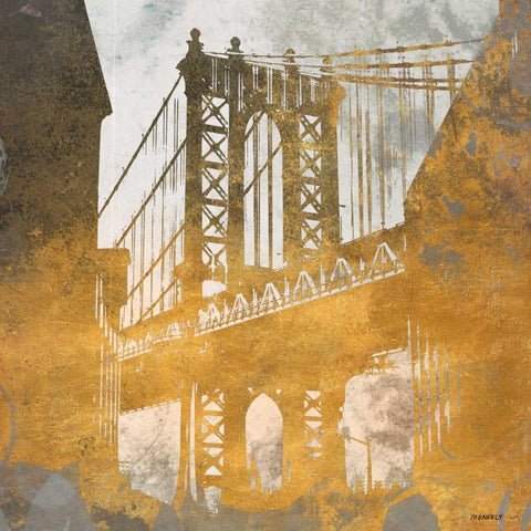 NY Gold Bridge at Dusk II White Modern Wood Framed Art Print by Meneely, Dan