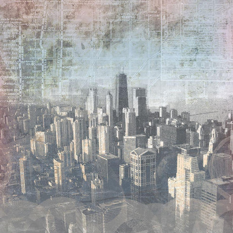 Chicago Skyline II White Modern Wood Framed Art Print with Double Matting by Meneely, Dan