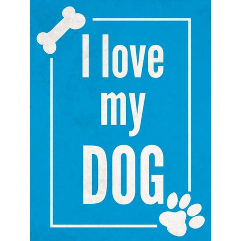 Love my Dog Blue Gold Ornate Wood Framed Art Print with Double Matting by Studio, Sd Graphics