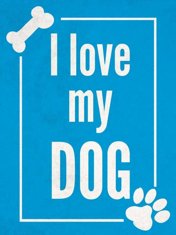 Love my Dog Blue White Modern Wood Framed Art Print with Double Matting by Studio, Sd Graphics