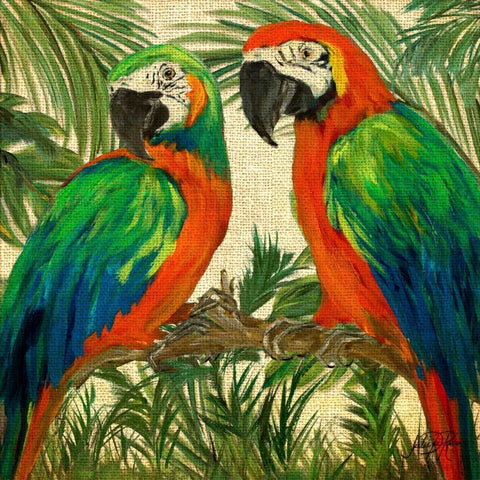 Island Birds Square on Burlap I Gold Ornate Wood Framed Art Print with Double Matting by DeRice, Julie