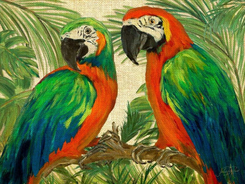 Island Birds on Burlap Black Ornate Wood Framed Art Print with Double Matting by DeRice, Julie