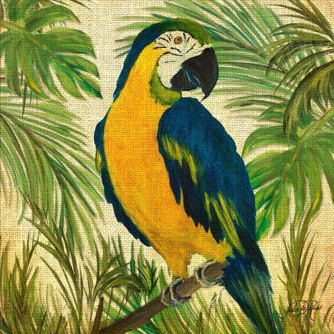 Island Birds Square on Burlap II Gold Ornate Wood Framed Art Print with Double Matting by DeRice, Julie