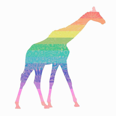 Rainbow Giraffe Gold Ornate Wood Framed Art Print with Double Matting by SD Graphics Studio