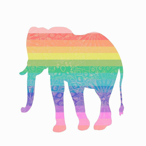 Rainbow Elephant Black Ornate Wood Framed Art Print with Double Matting by SD Graphics Studio