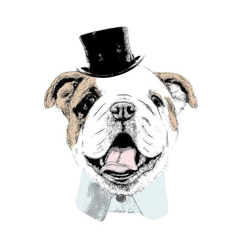 Top Hat Dog White Modern Wood Framed Art Print by SD Graphics Studio