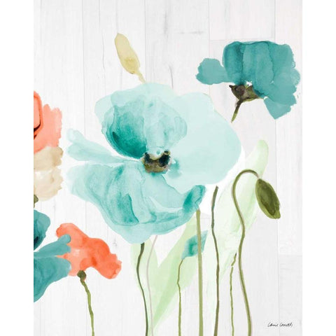 Poppies on Wood I White Modern Wood Framed Art Print by Loreth, Lanie