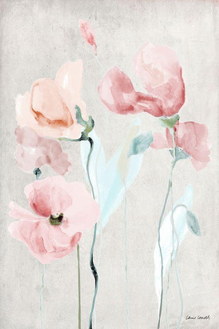 Soft Pink Poppies II White Modern Wood Framed Art Print with Double Matting by Loreth, Lanie