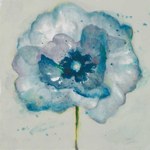 Flower in Blue II White Modern Wood Framed Art Print with Double Matting by Pinto, Patricia