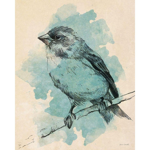 Bird Study in Teal I White Modern Wood Framed Art Print by Loreth, Lanie