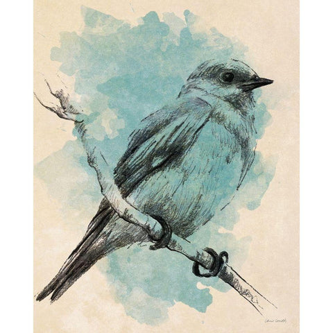 Bird Study in Teal II Gold Ornate Wood Framed Art Print with Double Matting by Loreth, Lanie
