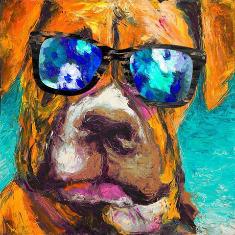 Puppy with Shades I White Modern Wood Framed Art Print with Double Matting by Johnson, Walt