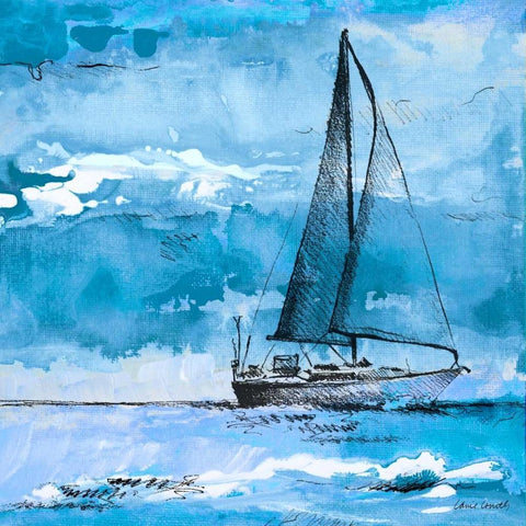 Coastal Boats in Watercolor I White Modern Wood Framed Art Print with Double Matting by Loreth, Lanie