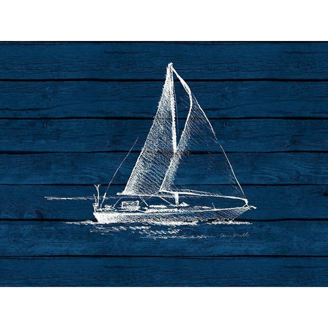 Sailboat on Blue Wood White Modern Wood Framed Art Print by Loreth, Lanie