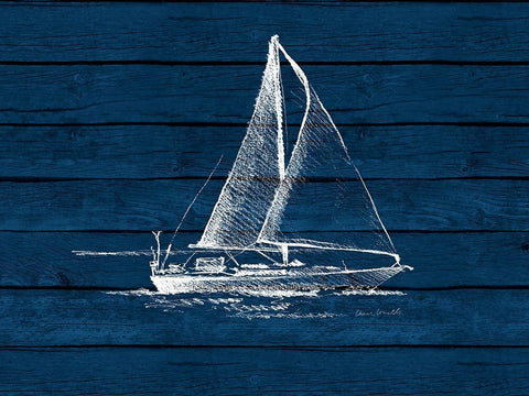 Sailboat on Blue Wood Black Ornate Wood Framed Art Print with Double Matting by Loreth, Lanie