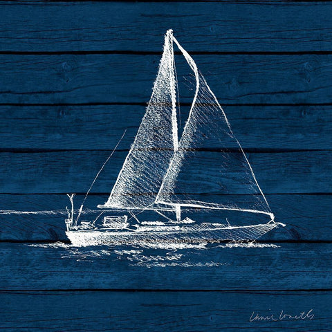 Sailboat on Blue Wood White Modern Wood Framed Art Print with Double Matting by Loreth, Lanie