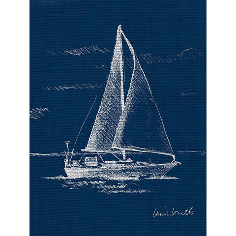 Sail Boat on Blue Burlap I Black Modern Wood Framed Art Print with Double Matting by Loreth, Lanie