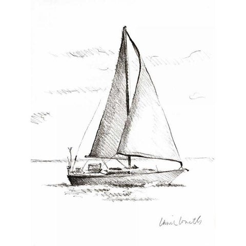 Coastal Boat Sketch I White Modern Wood Framed Art Print by Loreth, Lanie