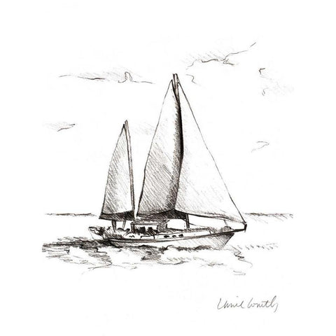 Coastal Boat Sketch II Black Modern Wood Framed Art Print with Double Matting by Loreth, Lanie