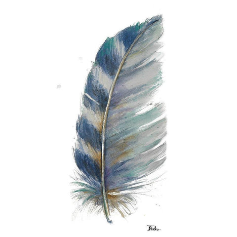 White Watercolor Feather I White Modern Wood Framed Art Print by Pinto, Patricia