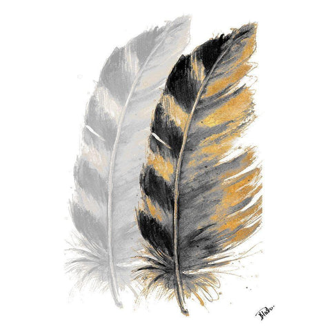 Two Watercolor Feathers Black Modern Wood Framed Art Print with Double Matting by Pinto, Patricia