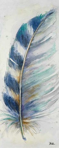 Watercolor Feather V White Modern Wood Framed Art Print with Double Matting by Pinto, Patricia