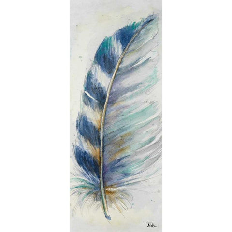 Watercolor Feather V Black Modern Wood Framed Art Print with Double Matting by Pinto, Patricia