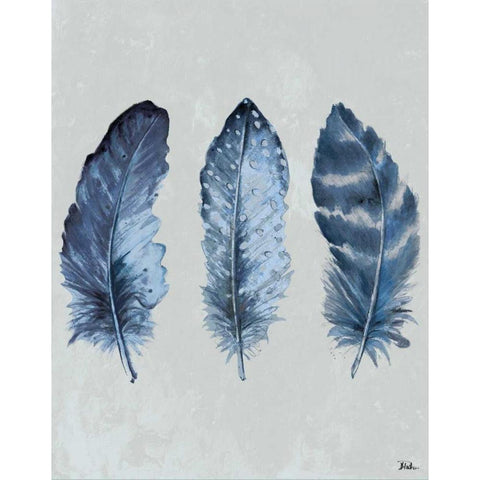 Indigo Blue Feathers I White Modern Wood Framed Art Print by Pinto, Patricia