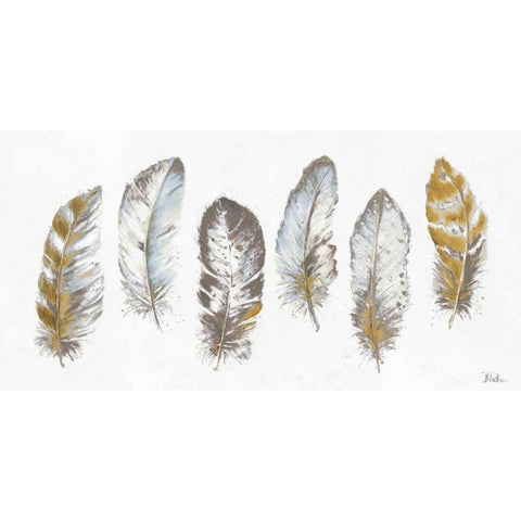 Modern Gold Feathers Panel Gold Ornate Wood Framed Art Print with Double Matting by Pinto, Patricia