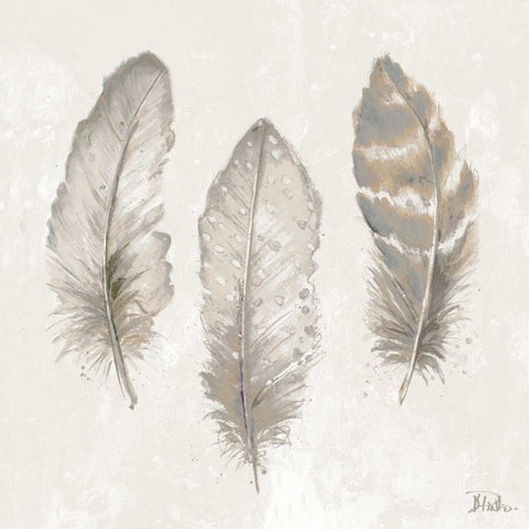 Three Modern Feathers II White Modern Wood Framed Art Print with Double Matting by Pinto, Patricia
