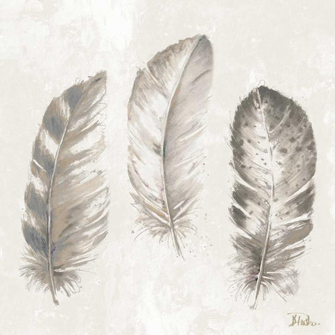 Three Modern Feathers I Black Modern Wood Framed Art Print by Pinto, Patricia