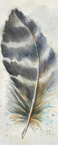 Watercolor Feather VI White Modern Wood Framed Art Print with Double Matting by Pinto, Patricia