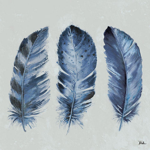 Indigo Feathers II Black Modern Wood Framed Art Print with Double Matting by Pinto, Patricia