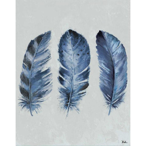 Indigo Blue Feathers II Black Modern Wood Framed Art Print with Double Matting by Pinto, Patricia