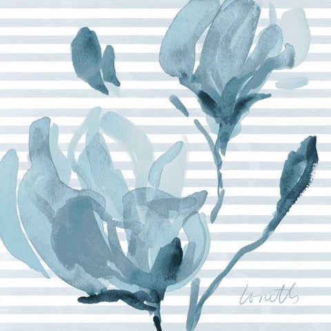 Blue Magnolias I Black Modern Wood Framed Art Print with Double Matting by Loreth, Lanie