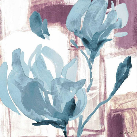 Blue Magnolias I Black Modern Wood Framed Art Print with Double Matting by Loreth, Lanie